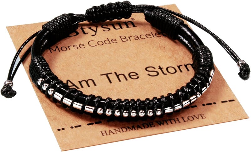 Btysun Valentines Day Gifts for Him Boyfriend Morse Code Bracelets for Men Husband Mens Bracelets Graduation Gifts for Him Fathers Day Adjustable Leather Bracelet Motivational Birthday Annivesary Jewelry Stocking Stuffers - Image 1